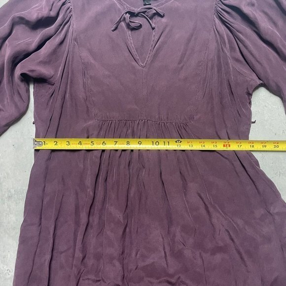 Sunner Pea In A Pod Women's Sz L Tie Short Sleeve Silk Blouse Dress Tunic Purple - Picture 7 of 7